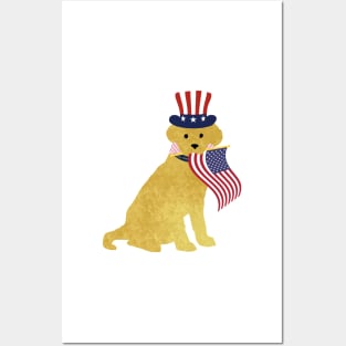 Preppy Patriotic Golden Retriever Posters and Art